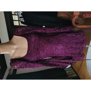 Y2k Dress Prom Whimsigoth Purple Lace Sparkle Balloon Sleeve Ribbon Belt USA XS
